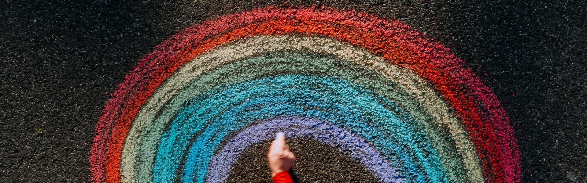 Human drawing on a road
