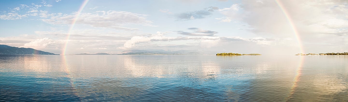View of the lake and the rainbow