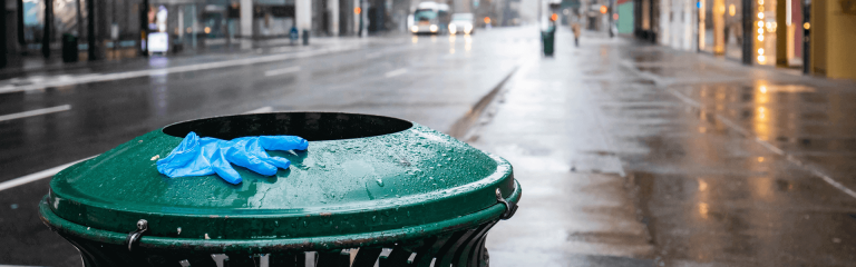 Plastic glove on bin in new york