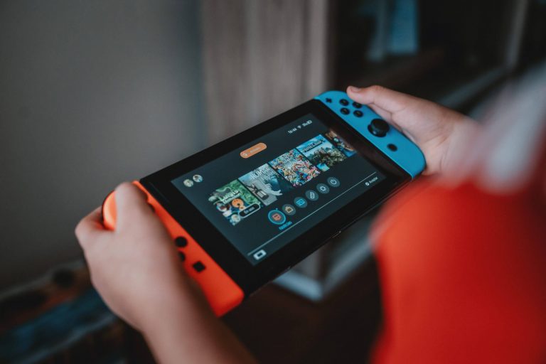 Person playing games console