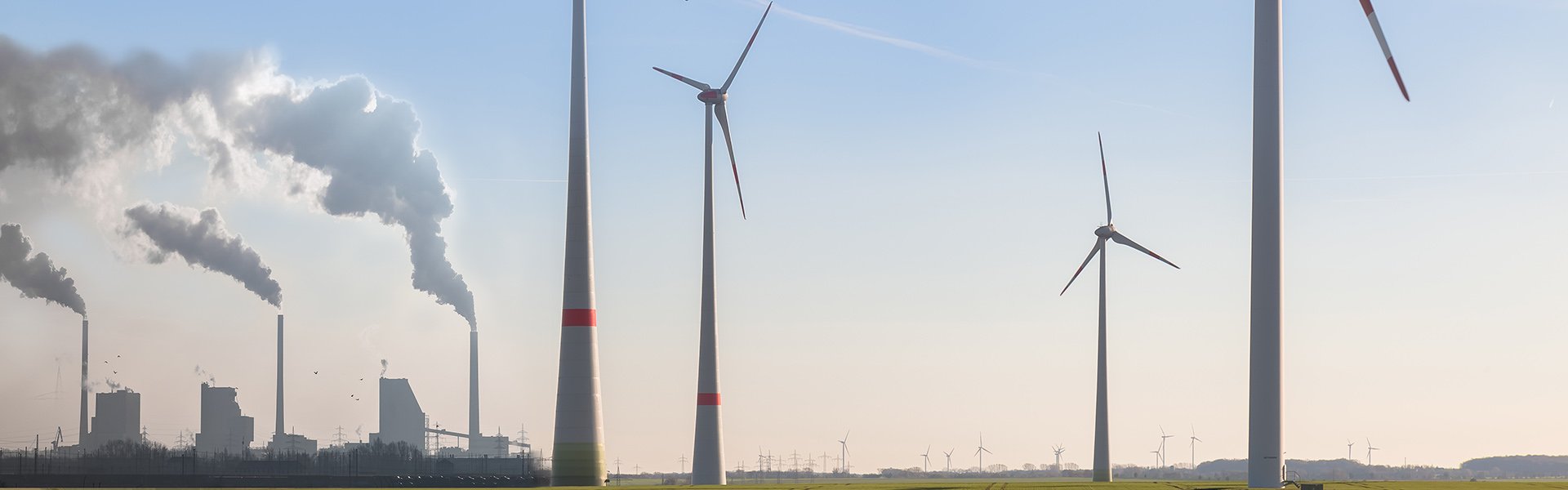 A farm of windmills producing electricity