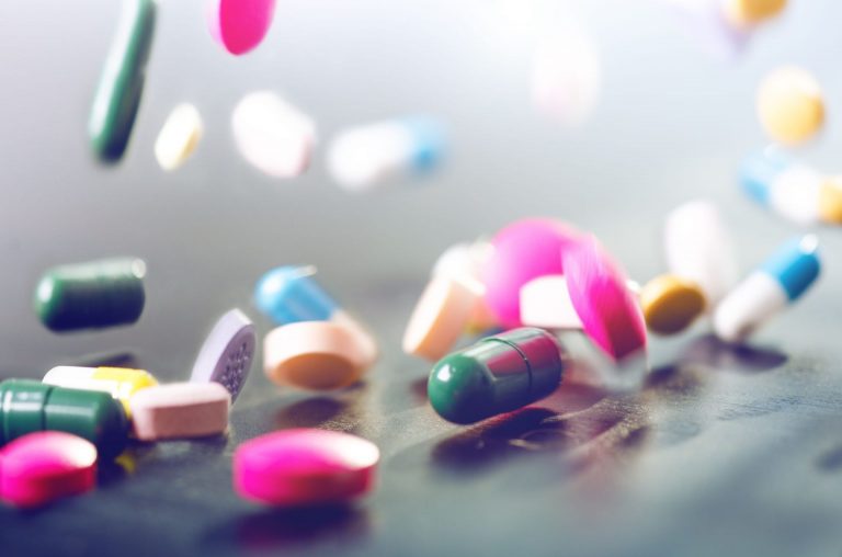 Scattered colorful pills