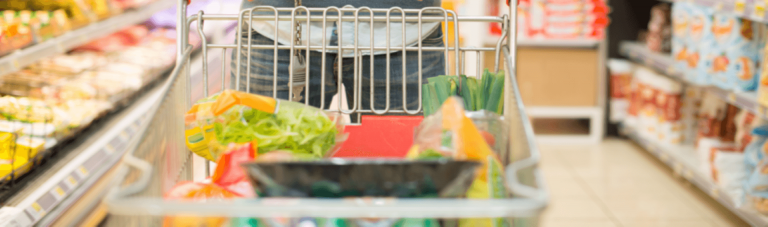 Shopping trolley with groceries