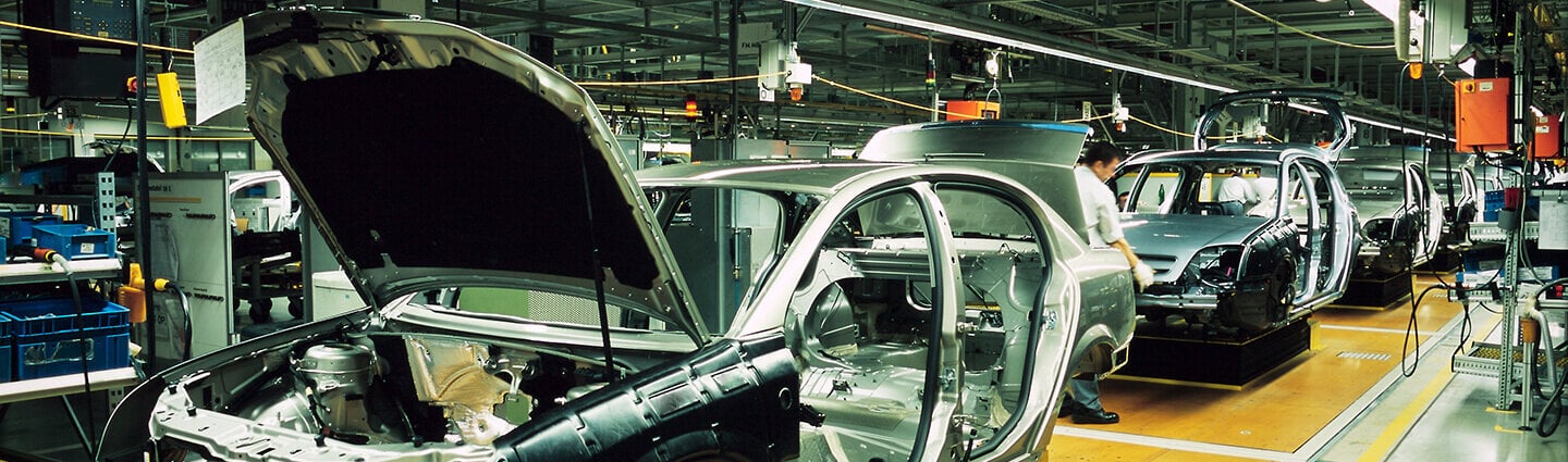 Cars on production line in an automotive factory