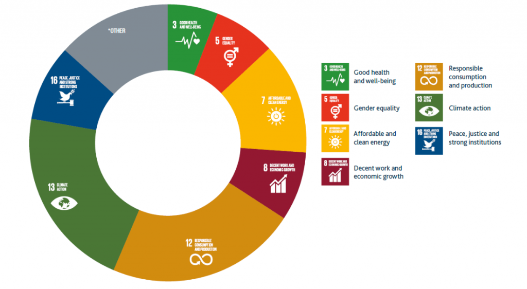 Wheel chart showing the issues and objectives of sustainable development