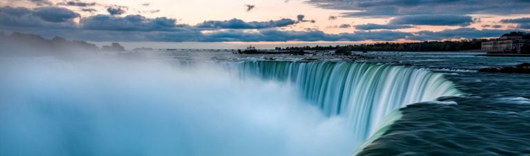 A huge waterfall filled with steam