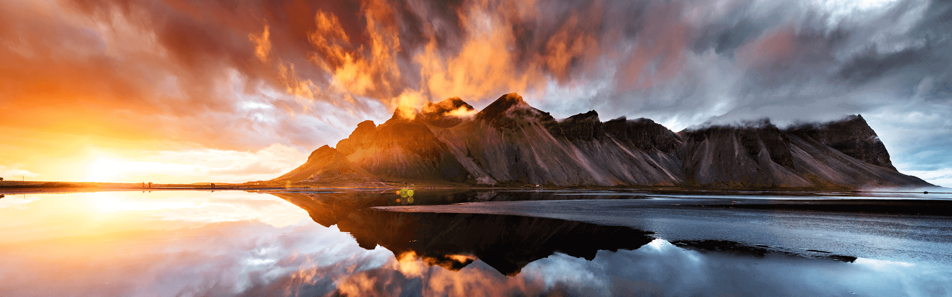 Lake in the mountains at sunset