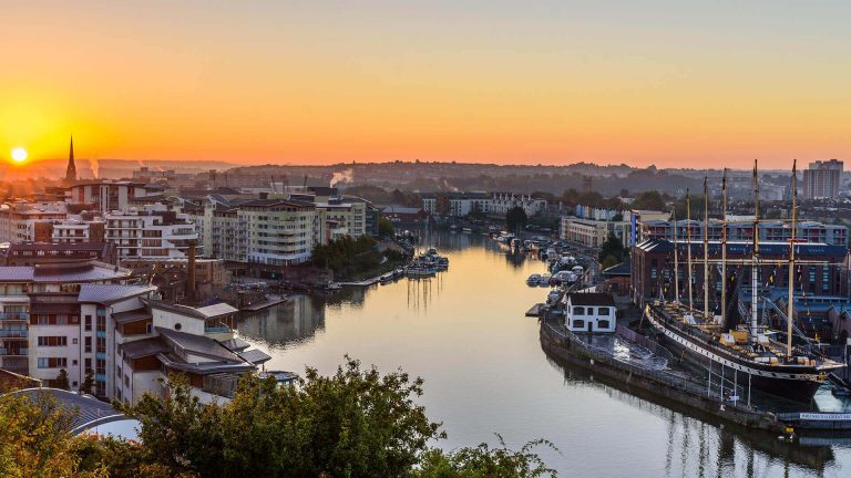 Bristol harbourside at sunrise