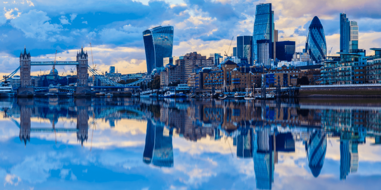 Reflection of a modern city in the river