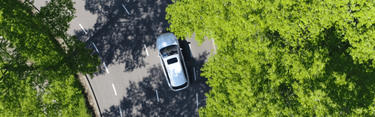 Aerial view of a moving car