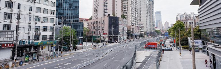 China, Shanghai, empty street downtown