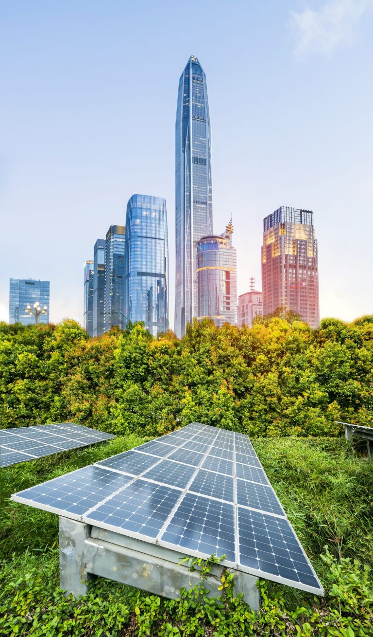 Solar power plant in modern city