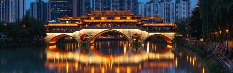 Japanese style building by the water