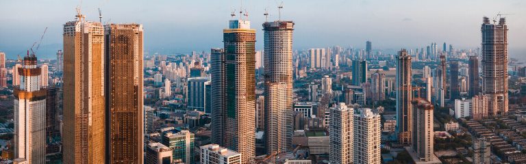 View of the city with skyscrapers on the front