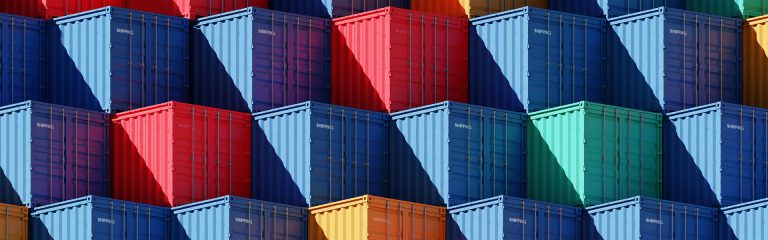 Colorful containers neatly arranged