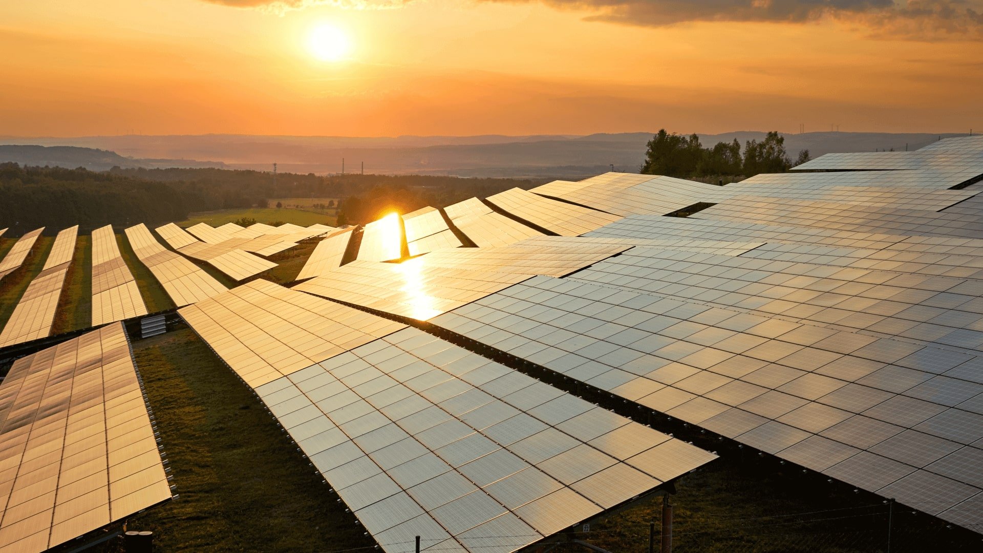 Solar panels during sunset