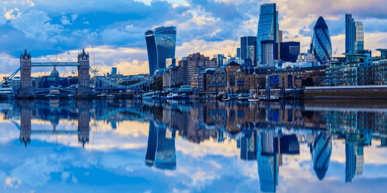 Reflection of London city in the river