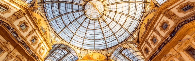 Image taken from below looking up at the skylight of the Galleria Vittorio Emanuele II in Milan, Italy