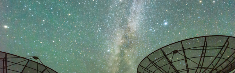 Satellite farm underneath the milky way