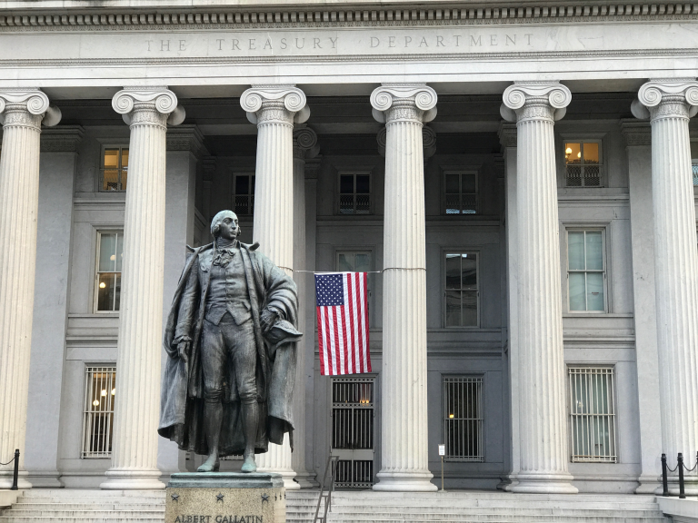 A photo of the outside of the US Treasury