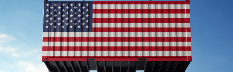 US flag on cargo container in front of sky