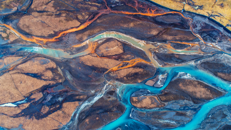 Ariel view of a river in Iceland