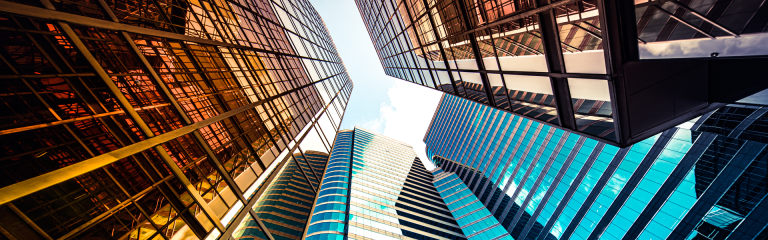 Tall office buildings, viewed from below