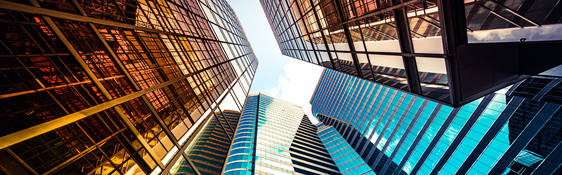 Tall office buildings, viewed from below