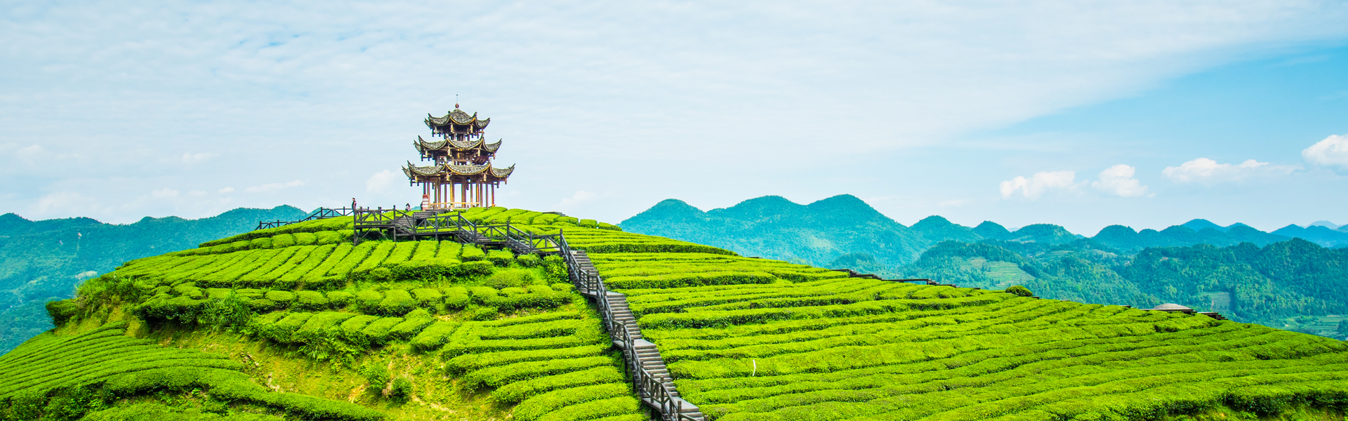 Solitary pagoda on top of mound in lush green field