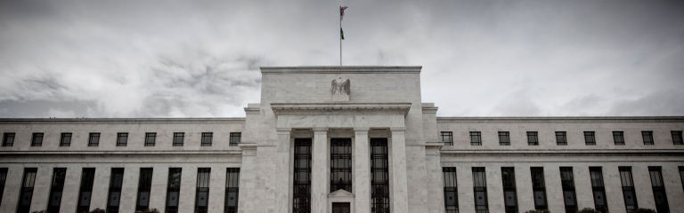 Storm clouds over US Federal Reserve building