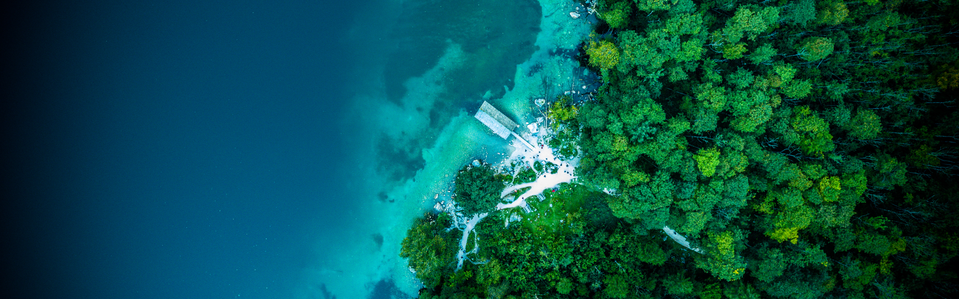 Birds eye view of a blue lake in a national park