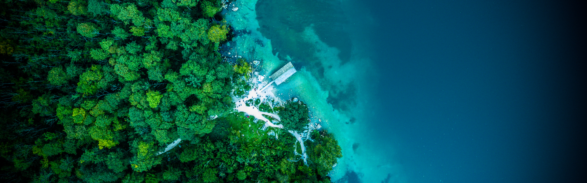 Birds eye view of a blue lake in a national park