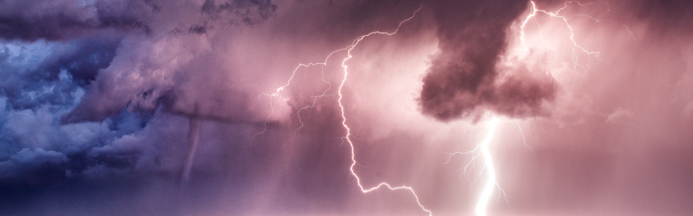 Lightning storm with a tornado waterspout