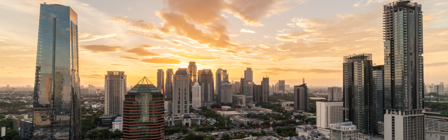 A view of the business district of Jakarta at dusk