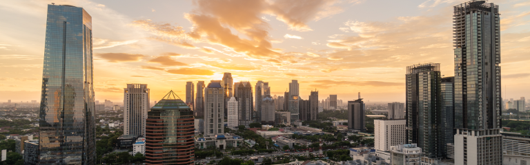 A view of the business district of Jakarta at dusk
