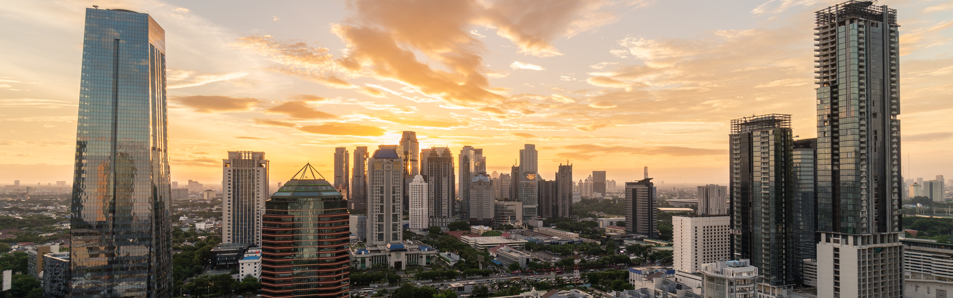A view of the business district of Jakarta at dusk