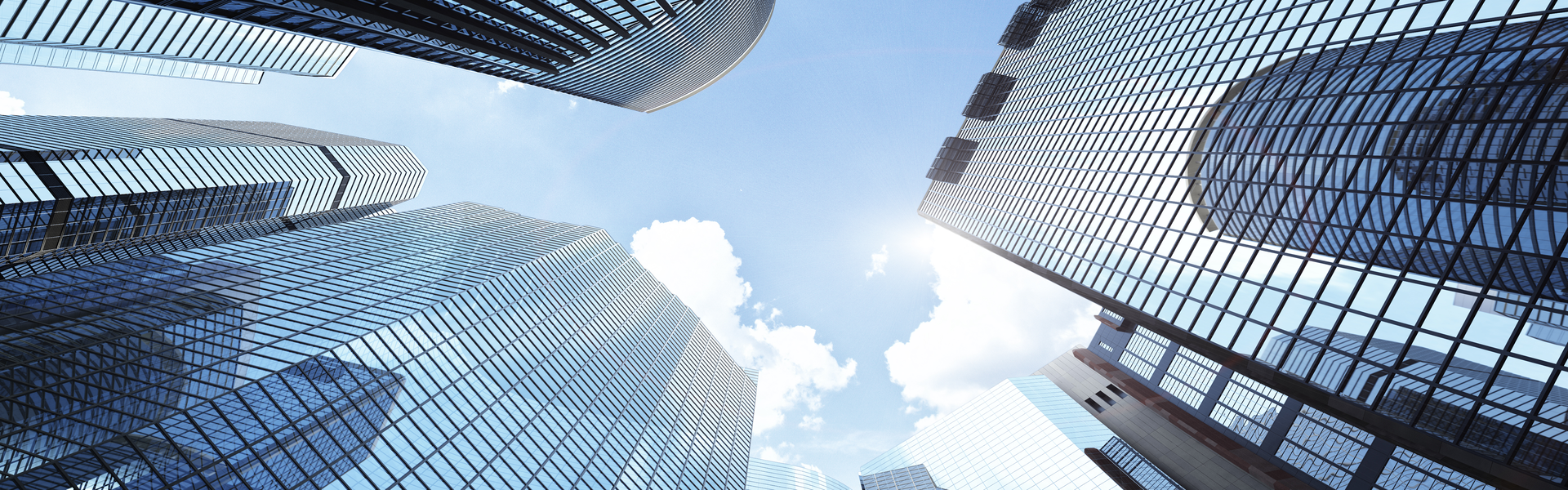 a view of skyscrapers taken from below