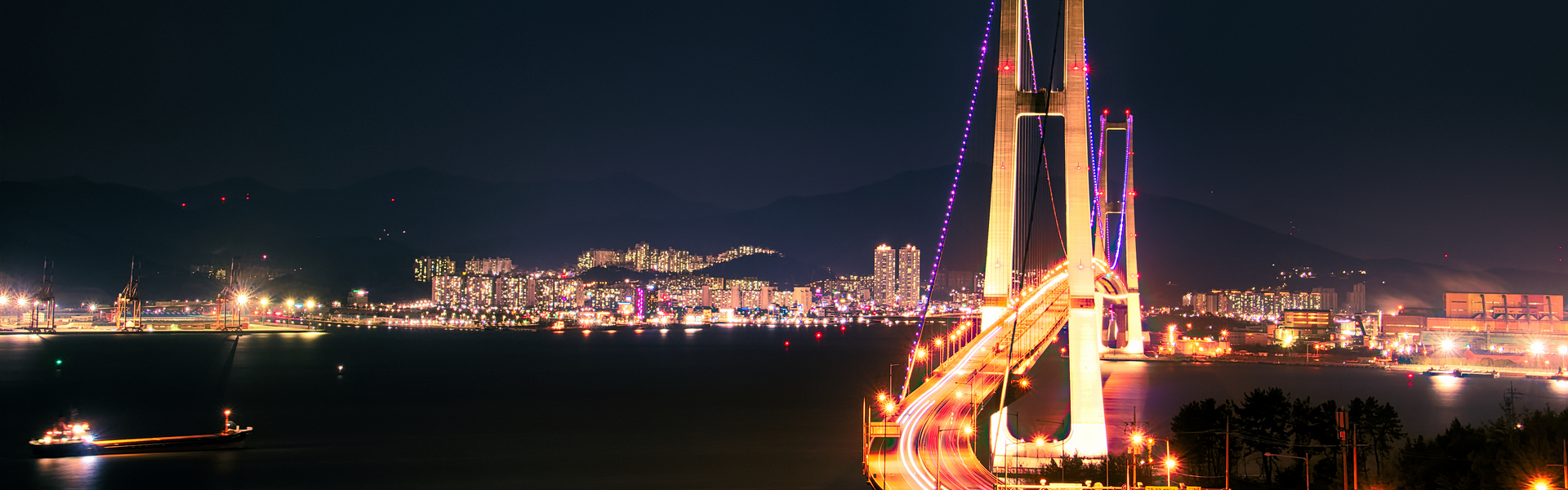South Korea bridge at night with lights