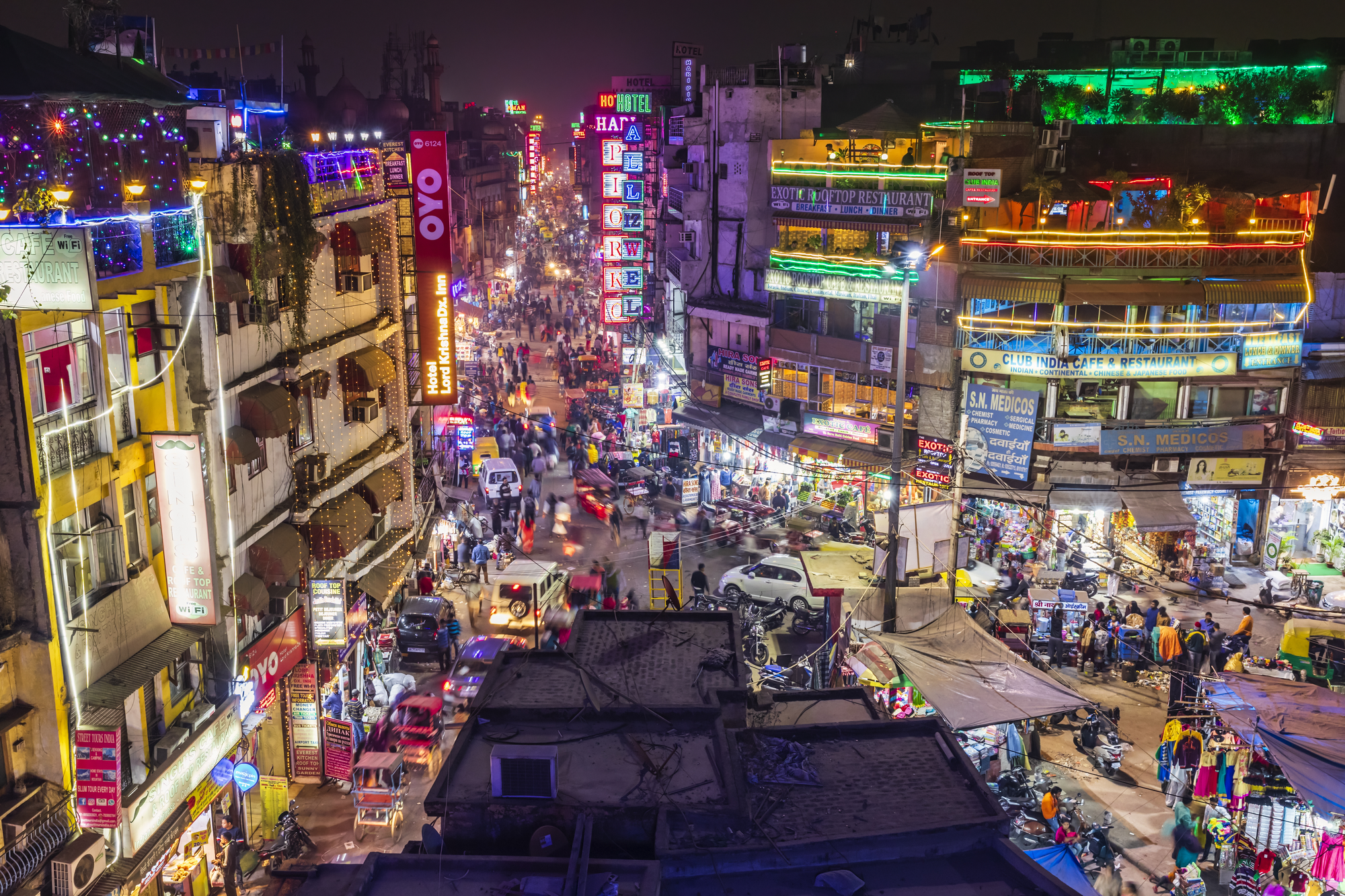 Main Bazar by night, Paharganj, New Delhi, India